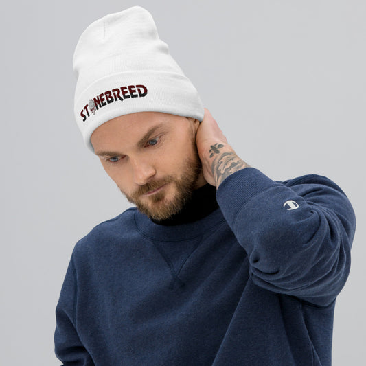 STONEBREED White with Red Logo Embroidered Beanie